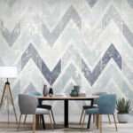 Papier peint Motif de chevrons bleus et blancs