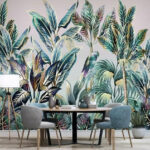 Papier peint Feuillage tropical avec des oiseaux cachés