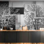 Papier peint Branches blanches sur fond noir