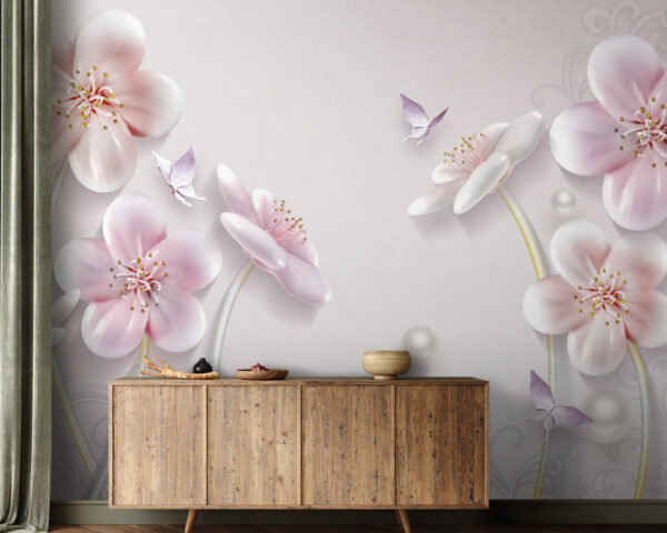 Papier peint avec des fleurs et des papillons Papier peint Papier peint avec des fleurs et des papillons