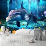 Papier peint Couple de dauphins nageant dans la mer