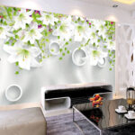 Papier peint Fleurs et anneaux blancs