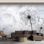 Papier peint Graines de pissenlit soufflant dans le vent