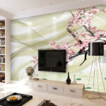 Papier peint Peinture d'une branche avec des fleurs roses