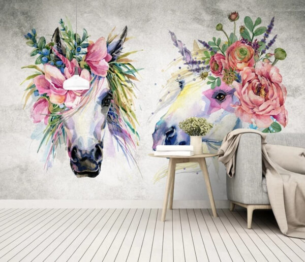 Chevaux ornés de couronnes florales Papier peint Chevaux ornés de couronnes florales