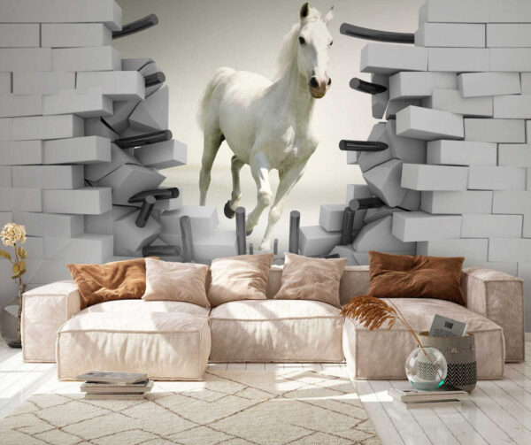 Le cheval blanc court Papier peint Le cheval blanc court