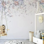Papier peint Des fleurs pastel et des papillons voltigent.