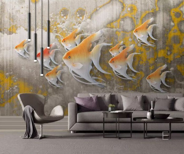 Poissons colorés nageant en formation Papier peint Poissons colorés nageant en formation