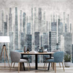 Papier peint Paysage urbain futuriste avec des gratte-ciel qui s'élèvent