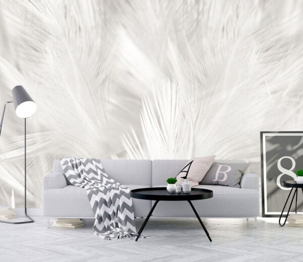 Papier peint Papier peint Plumes blanches sur une surface blanche (UGS : u15622)