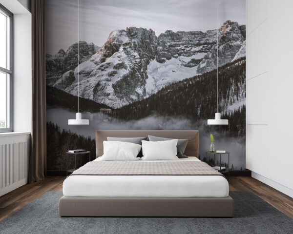 Montagne enneigée avec des arbres Papier peint Montagne enneigée avec des arbres