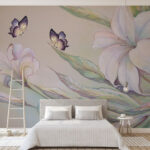 Papier peint Peinture de fleurs et de papillons