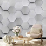 Papier peint Hexagones blancs sur un mur