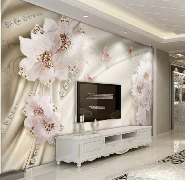Papier peint avec des fleurs et des papillons Papier peint Papier peint avec des fleurs et des papillons