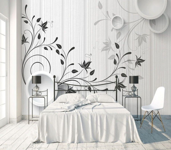 Mur blanc avec fleurs noires et blanches Papier peint Mur blanc avec fleurs noires et blanches