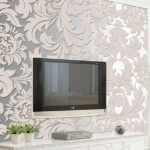 Papier peint Motif floral blanc et gris