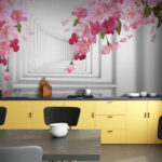 Papier peint Fleurs roses sur une branche