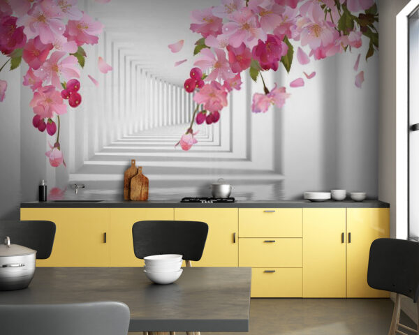 Fleurs roses sur une branche Papier peint Fleurs roses sur une branche