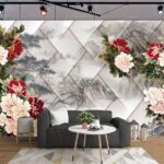 Papier peint Groupe de fleurs sur fond blanc