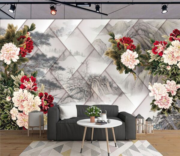 Groupe de fleurs sur fond blanc Papier peint Groupe de fleurs sur fond blanc