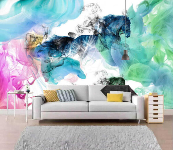 Cheval dans différentes couleurs de fumée Papier peint Cheval dans différentes couleurs de fumée