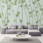 Papier peint Papier peint avec des branches de bambou et des oiseaux