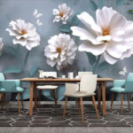 Papier peint Fleurs blanches avec papillons