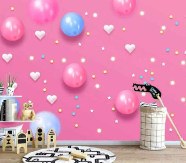 Fond rose avec des ballons blancs et bleus et des étoiles Papier peint Fond rose avec des ballons blancs et bleus et des étoiles