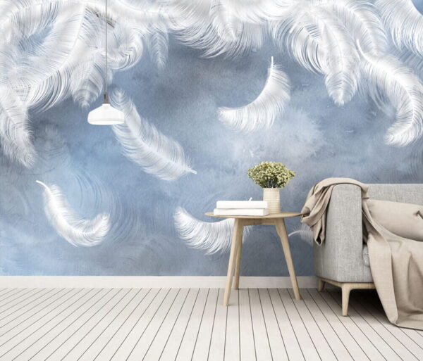 Plumes blanches sur fond bleu Papier peint Plumes blanches sur fond bleu