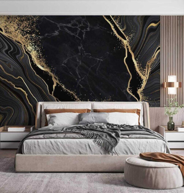Marbre noir avec veines blanches Papier peint Marbre noir avec veines blanches