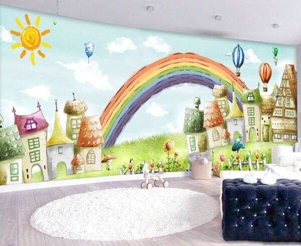 Arc-en-ciel au-dessus d'une maison Papier peint Arc-en-ciel au-dessus d'une maison