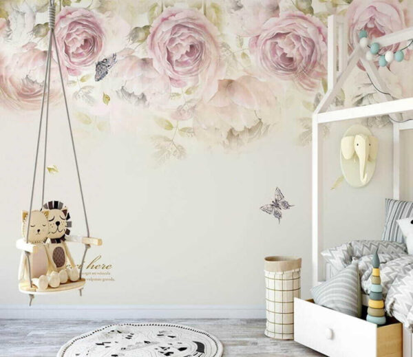 Papillons et roses en harmonie Papier peint Papillons et roses en harmonie
