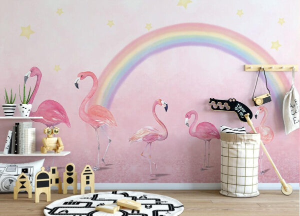 Flamant rose sur fond rose Papier peint Flamant rose sur fond rose