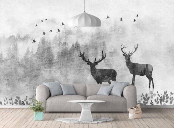 Double exposition d'un cerf Papier peint Double exposition d'un cerf