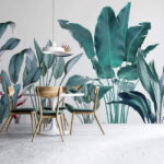 Papier peint Feuillage tropical aux couleurs vives.