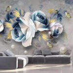 Papier peint Fleurs élégantes et papillons délicats.