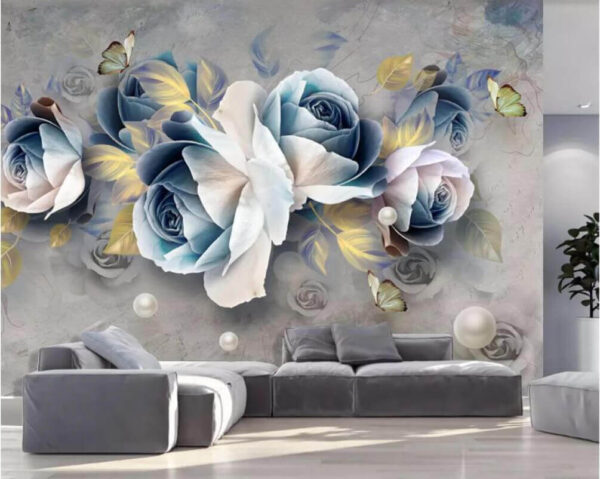 Fleurs élégantes et papillons délicats Papier peint Fleurs élégantes et papillons délicats