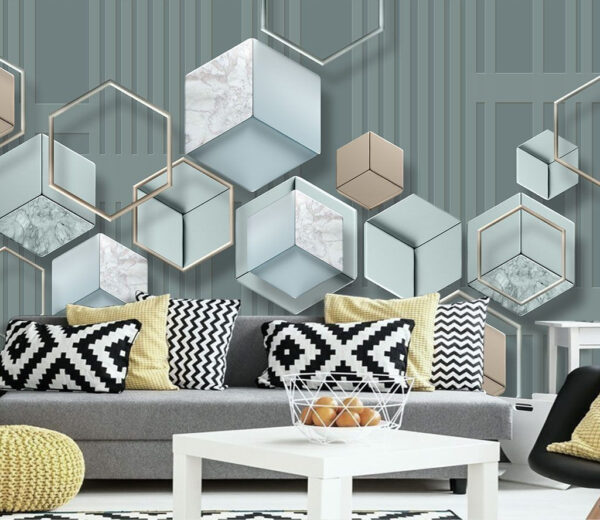 Papier peint avec des hexagones et des formes géométriques Papier peint Papier peint avec des hexagones et des formes géométriques