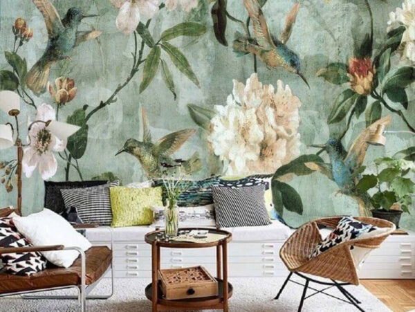 Papier peint avec des oiseaux et des fleurs Papier peint Papier peint avec des oiseaux et des fleurs