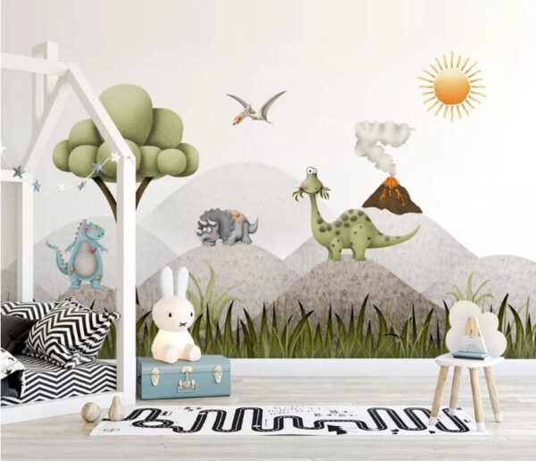Dinosaures de dessins animés dans un paysage Papier peint Dinosaures de dessins animés dans un paysage