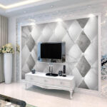 Papier peint Motif en losange blanc et gris