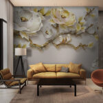 Papier peint Papier peint avec des fleurs et des oiseaux