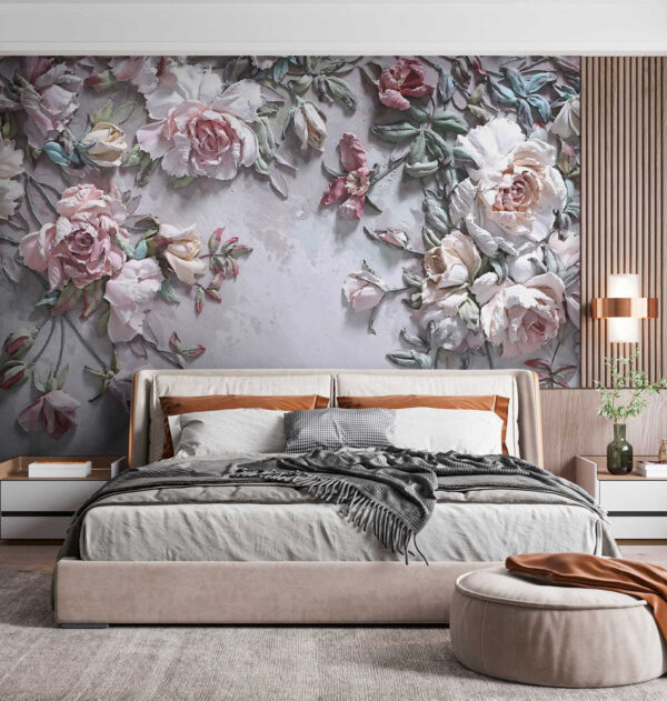 Papier peint Fleurs délicates sur fond texturé