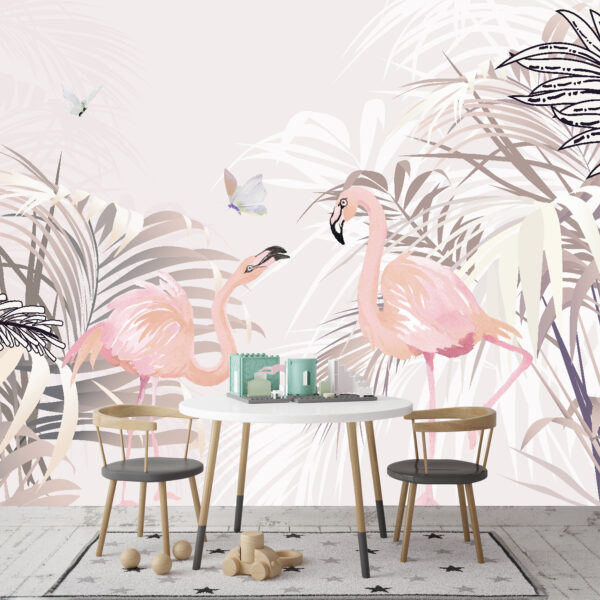 Flamant rose au bec noir Papier peint Flamant rose au bec noir