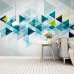 Papier peint Triangles bleus sur une surface blanche