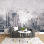Papier peint Paysage urbain abstrait en niveaux de gris