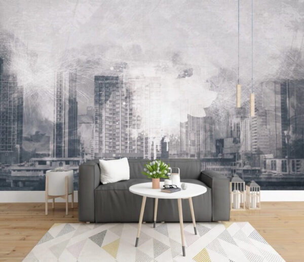 Paysage urbain abstrait en niveaux de gris Papier peint Paysage urbain abstrait en niveaux de gris