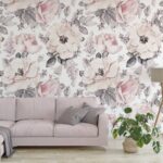 Papier peint Motif de fleurs et de feuilles
