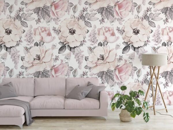 Motif de fleurs et de feuilles Papier peint Motif de fleurs et de feuilles