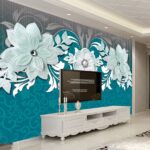 Papier peint Motif floral bleu et blanc
